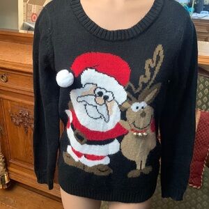 Karen Scott Santa Reindeer BestBuddies Bell Christmas Sweater